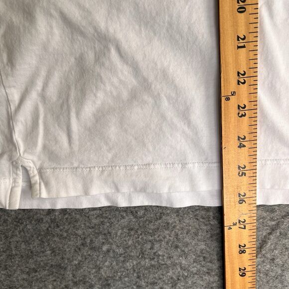 J Lindeberg Polo Shirt Men’s XL SLIM Fit White Blue Trim Short Sleeve Stain READ - Picture 8 of 8